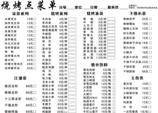 烧烤店菜单