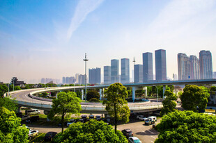 城市高架桥与林立高楼景观