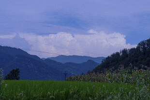 山间绿野 云绕山峦之景