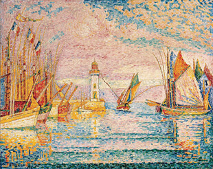 海滨帆船风景油画