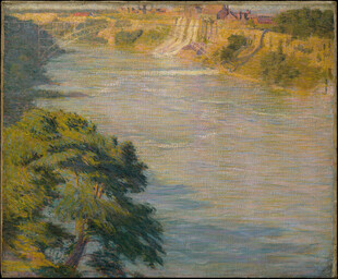 河畔风景油画