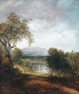 田园河畔风景油画
