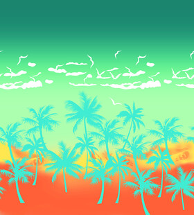 热带风情椰林海景插画