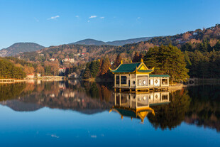 九江庐山如琴湖夕阳