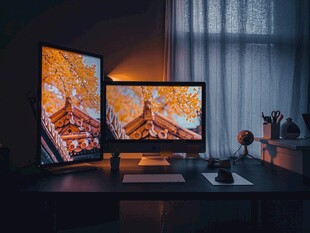 双屏电脑桌面的温馨场景