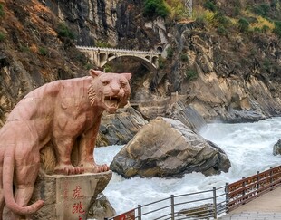 河边雕塑虎景致独特
