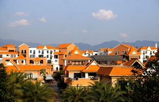 橙顶建筑群与绿植景观