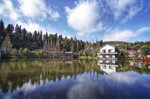 湖畔小屋的宁静自然风光