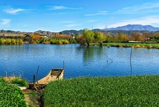 湖畔田园风光 宁静美景