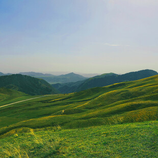 绿色山峦间的广袤原野