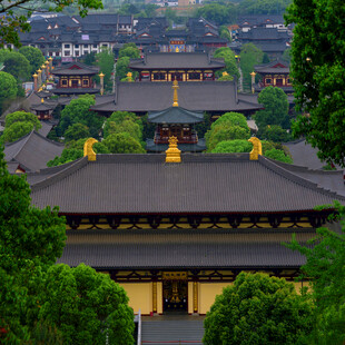 古寺建筑群掩映于绿树间
