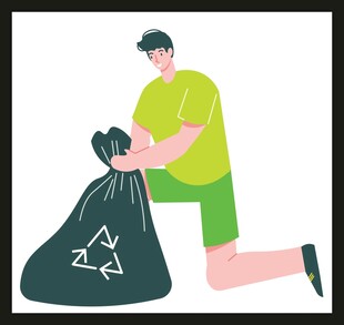 男子跪地收拾垃圾袋