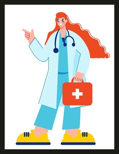 女医生持急救箱指引方向
