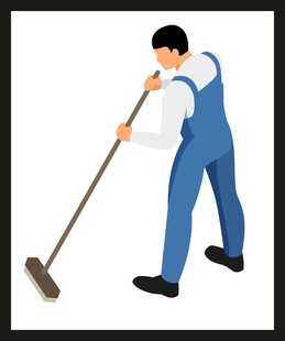 工人手持拖把清洁画面