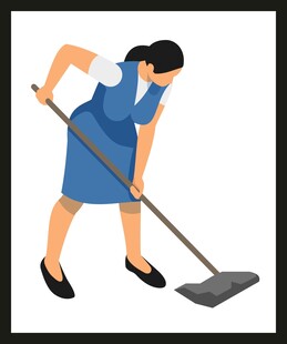 清洁女工持扫帚打扫