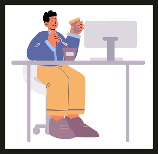 办公男子享受零食时刻
