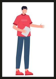红衣男子手持纸张做讲解