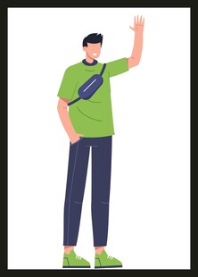 穿绿衣挥手的帅气男子