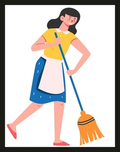 手持扫帚的勤劳女性