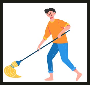 男子手持扫帚清扫