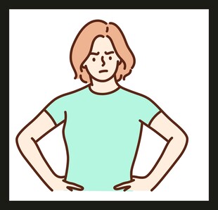 双手叉腰的短发女性