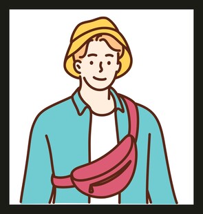 戴帽挎包的休闲男子
