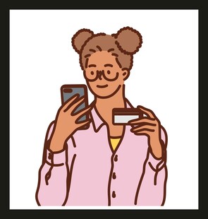 女子手持手机与信用卡