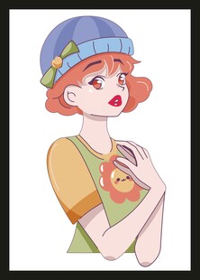 戴帽少女怀抱可爱玩偶