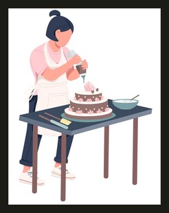 女孩专注装饰美味蛋糕