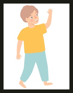 快乐男孩挥手迈步