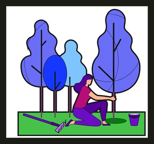 女性专注于花园种植场景