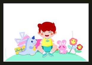 小男孩与可爱玩具同框