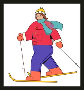 滑雪者身着厚装持杖滑行