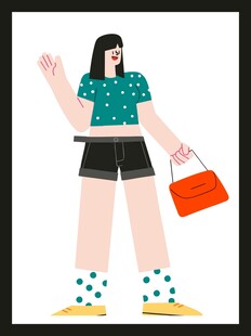 时尚女孩手提橙包摆姿势