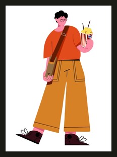时尚男子手持饮品帅气行走