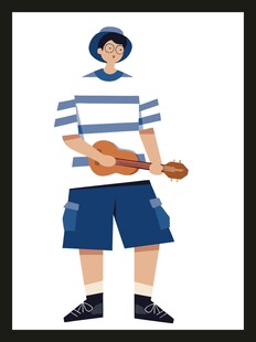 男孩持物站立形象插画