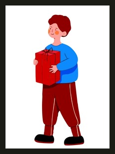 男孩手持红色礼盒