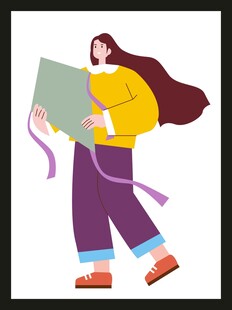 手持图纸的时尚长发女子