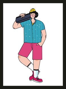 休闲男子手持物品站立