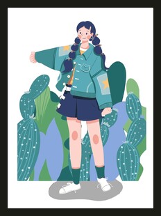 青春少女置身绿植间