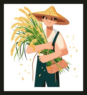 农民丰收抱稻谷插画
