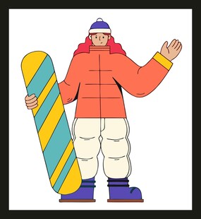 滑雪者持板挥手示意