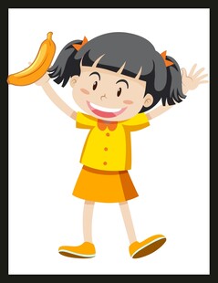 快乐女孩手持香蕉玩耍