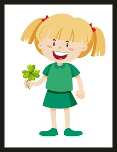 手持四叶草的欢乐小女孩