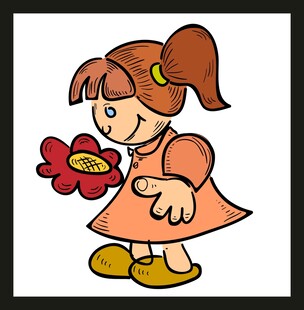 手持红花的可爱小女孩
