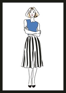 时尚条纹裙女士插画