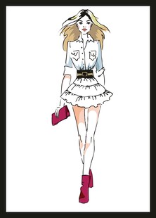 时尚女郎穿搭手绘效果图