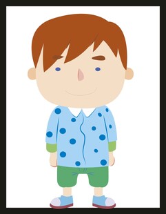 穿波点衣的卡通小男孩