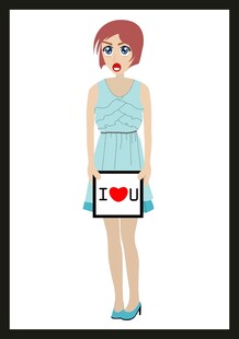 红发女子手持爱心图案牌子