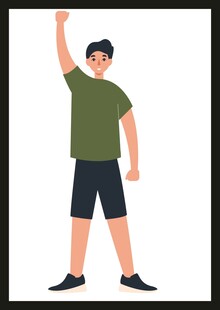 男子高举手臂做运动姿态